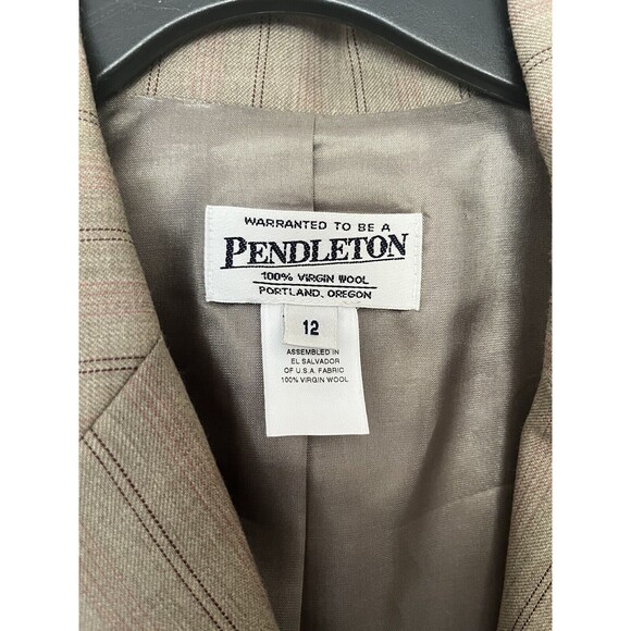 pendleton wool 3 button CLASSIC PIN STRIPE TAN blazer Size 12 - Picture 3 of 9